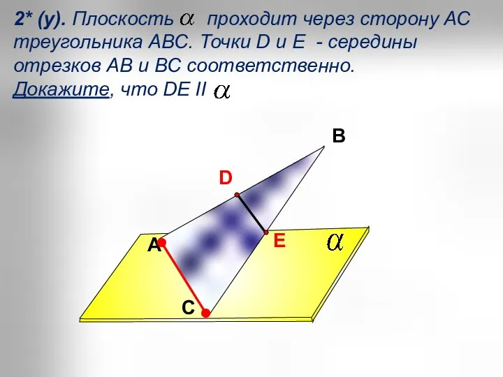 A В С 2* (у). Плоскость проходит через сторону АС треугольника