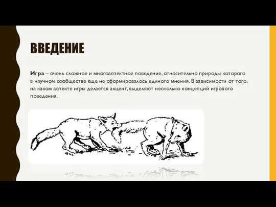 ВВЕДЕНИЕ Игра – очень сложное и многоаспектное поведение, относительно природы которого