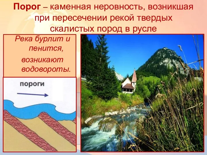 Река бурлит и пенится, возникают водовороты. Порог – каменная неровность, возникшая