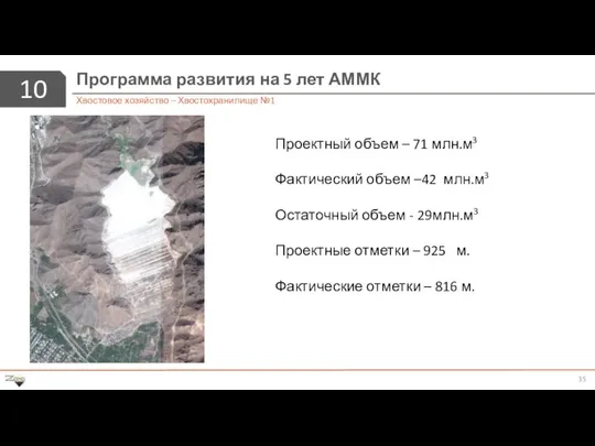 10 Программа развития на 5 лет АММК Хвостовое хозяйство – Хвостохранилище