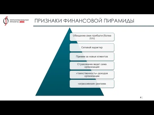 ПРИЗНАКИ ФИНАНСОВОЙ ПИРАМИДЫ