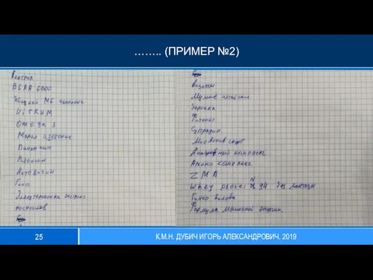 …….. (ПРИМЕР №2) К.М.Н. ДУБИЧ ИГОРЬ АЛЕКСАНДРОВИЧ. 2019