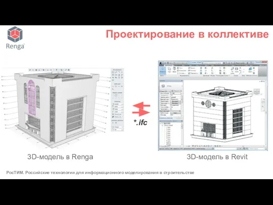 Проектирование в коллективе 3D-модель в Revit 3D-модель в Renga *.ifc