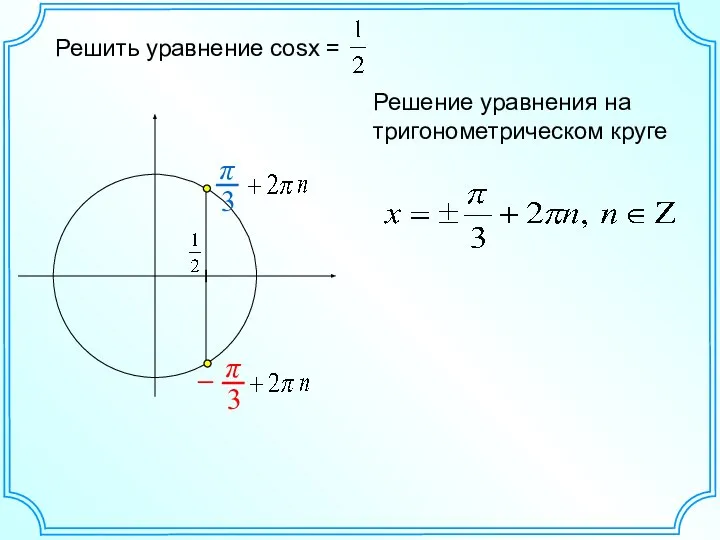 Решить уравнение cosx = Решение уравнения на тригонометрическом круге