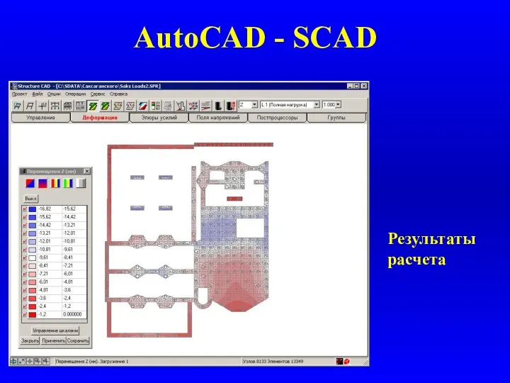 AutoCAD - SCAD Результаты расчета