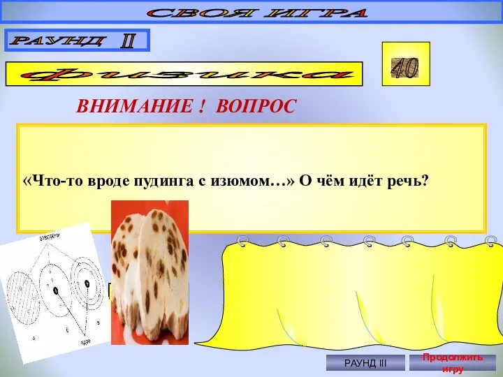 «Что-то вроде пудинга с изюмом…» О чём идёт речь? СВОЯ ИГРА