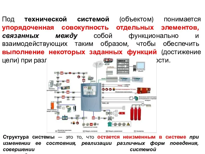 ПЕРВЫЙ УЧЕБНЫЙ ВОПРОС Под технической системой (объектом) понимается упорядоченная совокупность отдельных