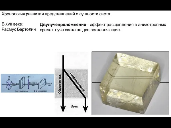 Хронология развития представлений о сущности света. В XVII веке: Расмус Бартолин