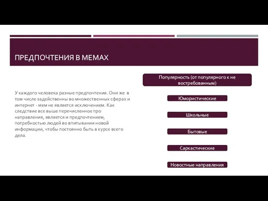 ПРЕДПОЧТЕНИЯ В МЕМАХ У каждого человека разные предпочтения. Они же в