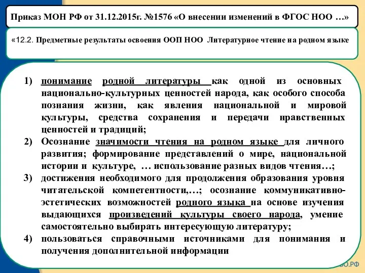 Приказ МОН РФ от 31.12.2015г. №1576 «О внесении изменений в ФГОС