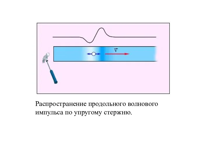 Распространение продольного волнового импульса по упругому стержню.