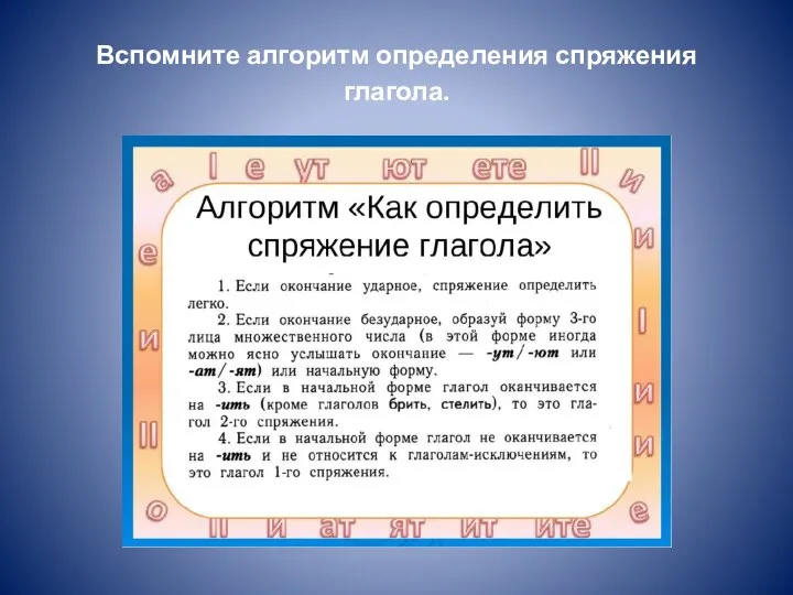 Вспомните алгоритм определения спряжения глагола.