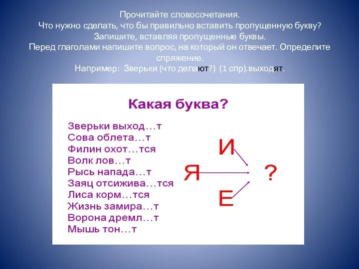 Прочитайте словосочетания. Что нужно сделать, что бы правильно вставить пропущенную букву?