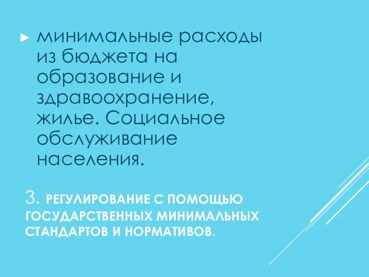 3. РЕГУЛИРОВАНИЕ С ПОМОЩЬЮ ГОСУДАРСТВЕННЫХ МИНИМАЛЬНЫХ СТАНДАРТОВ И НОРМАТИВОВ. минимальные расходы