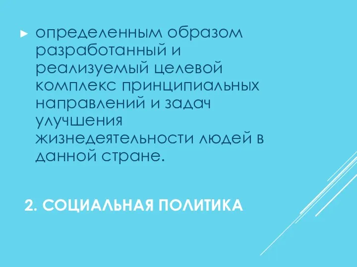 2. СОЦИАЛЬНАЯ ПОЛИТИКА определенным образом разработанный и реализуемый целевой комплекс принципиальных