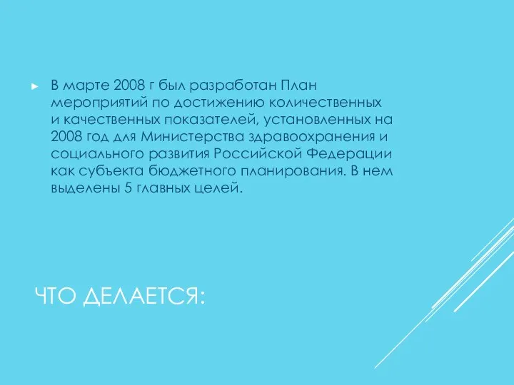 ЧТО ДЕЛАЕТСЯ: В марте 2008 г был разработан План мероприятий по