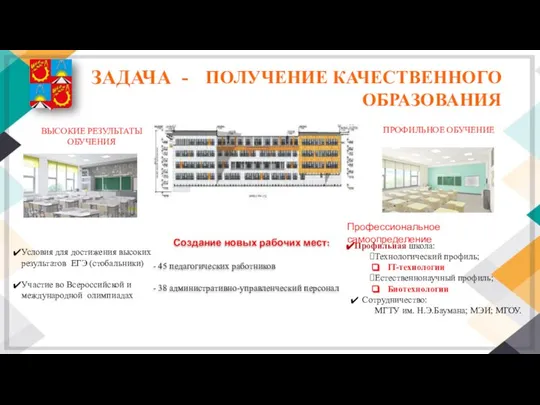 ЗАДАЧА - ПРОФИЛЬНОЕ ОБУЧЕНИЕ Условия для достижения высоких результатов ЕГЭ (стобальники)