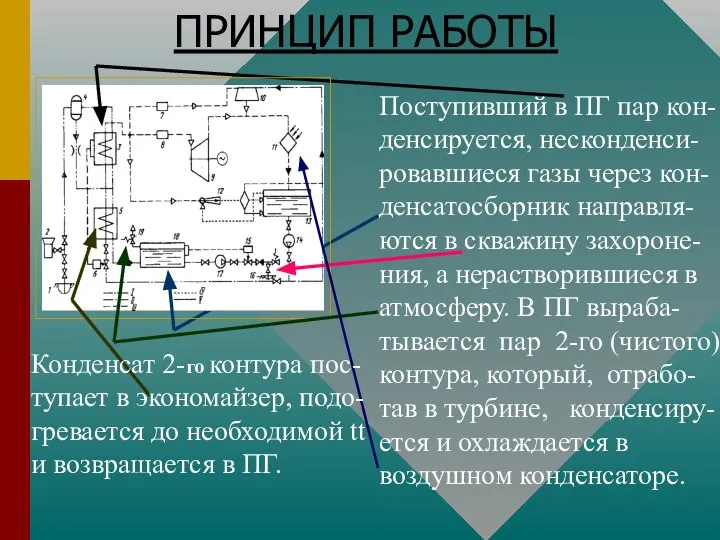 ПРИНЦИП РАБОТЫ Поступивший в ПГ пар кон- денсируется, несконденси- ровавшиеся газы