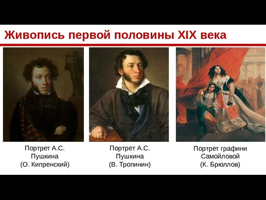 Живопись первой половины XIX века Портрет А.С. Пушкина (О. Кипренский) Портрет