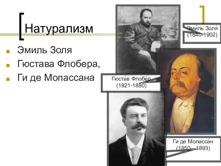 Натурализм Эмиль Золя Гюстава Флобера, Ги де Мопассана Эми́ль Золя́ (1840-1902)