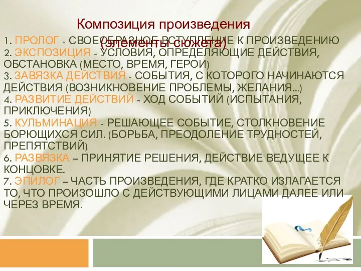 1. ПРОЛОГ - СВОЕОБРАЗНОЕ ВСТУПЛЕНИЕ К ПРОИЗВЕДЕНИЮ 2. ЭКСПОЗИЦИЯ - УСЛОВИЯ,