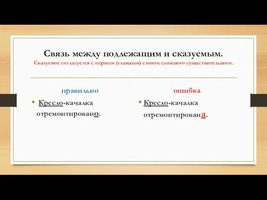 Связь между подлежащим и сказуемым. Сказуемое согласуется с первым (главным) словом