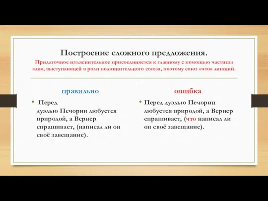 Построение сложного предложения. Придаточное изъяснительное присоединяется к главному с помощью частицы