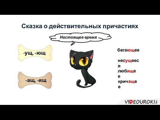 Настоящее время Сказка о действительных причастиях -ущ, -ющ -ащ, -ящ бегающее несущееся любящее кричащее