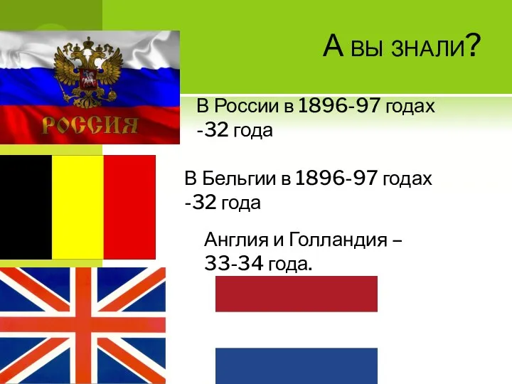 А вы знали? В России в 1896-97 годах -32 года В