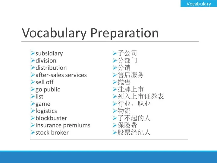 Vocabulary Preparation Vocabulary