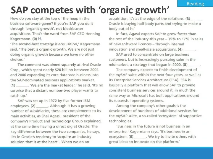 SAP competes with ‘organic growth’ Reading