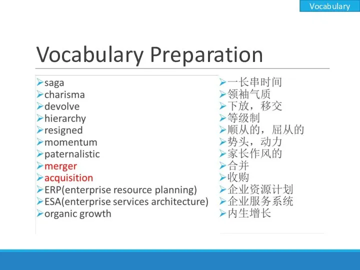 Vocabulary Preparation Vocabulary