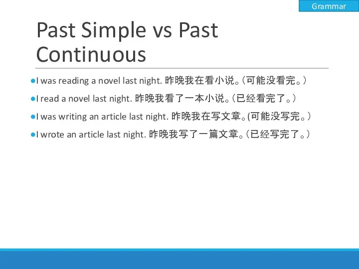 Past Simple vs Past Continuous I was reading a novel last