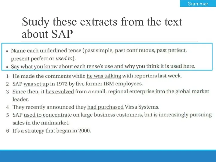 Study these extracts from the text about SAP Grammar