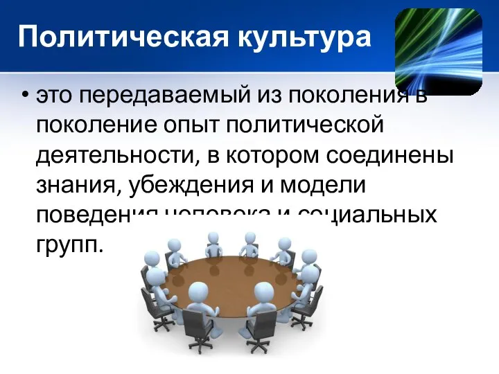 Политическая культура это передаваемый из поколения в поколение опыт политической деятельности,