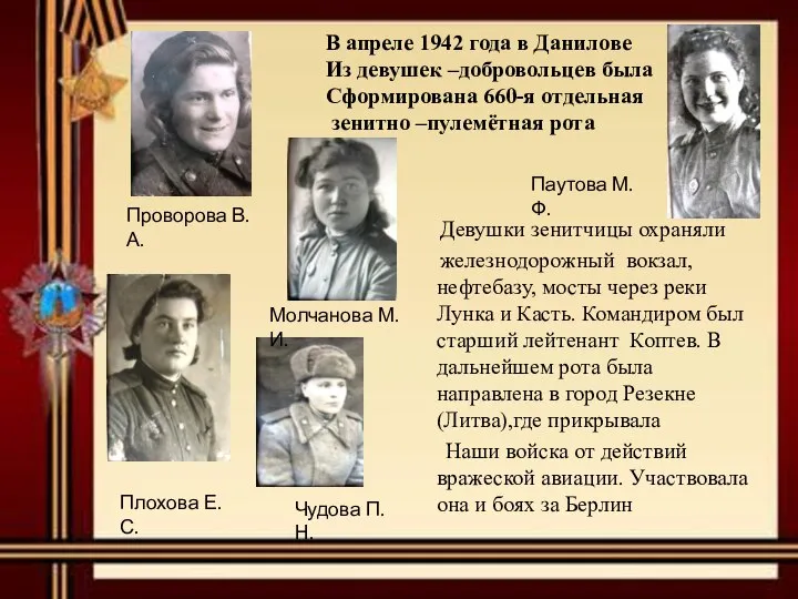 Девушки зенитчицы охраняли железнодорожный вокзал, нефтебазу, мосты через реки Лунка и
