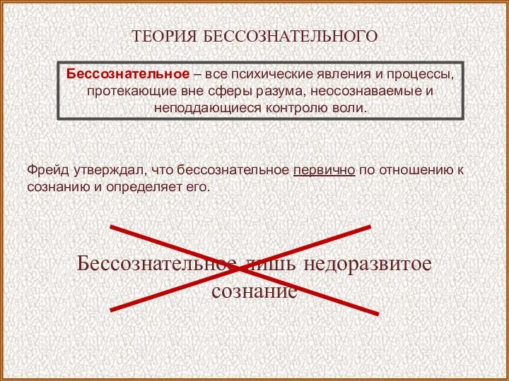 Бессознательное – все психические явления и процессы, протекающие вне сферы разума,