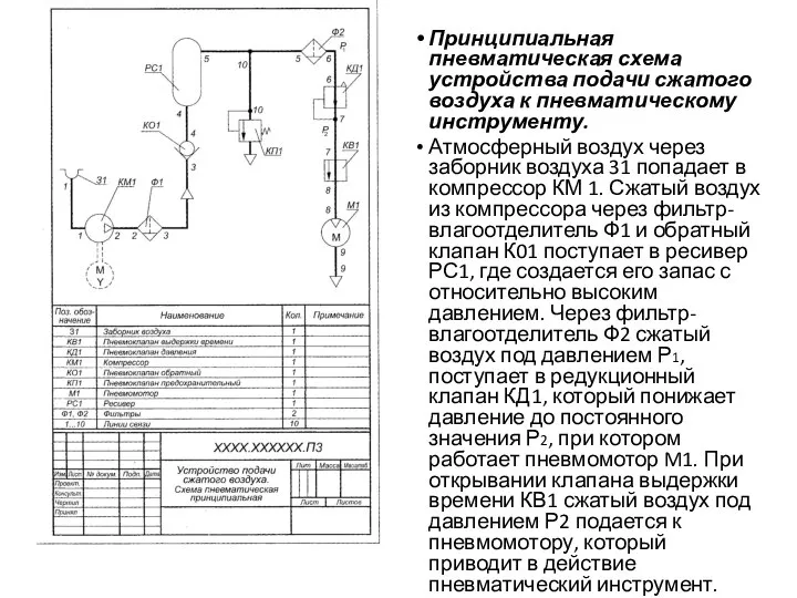 Принципиальная пневматическая схема устройства подачи сжатого воздуха к пневматическому инструменту. Атмосферный