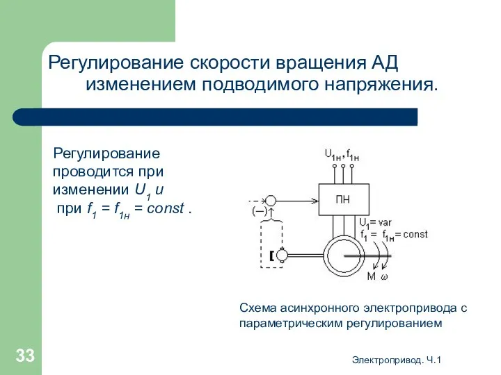 Электропривод. Ч.1 Регулирование скорости вращения АД изменением подводимого напряжения. Схема асинхронного