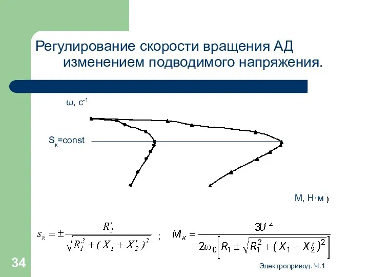 Электропривод. Ч.1 Регулирование скорости вращения АД изменением подводимого напряжения. Sк=const