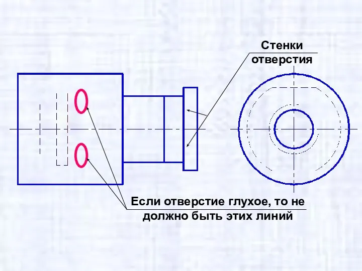 Стенки отверстия Если отверстие глухое, то не должно быть этих линий