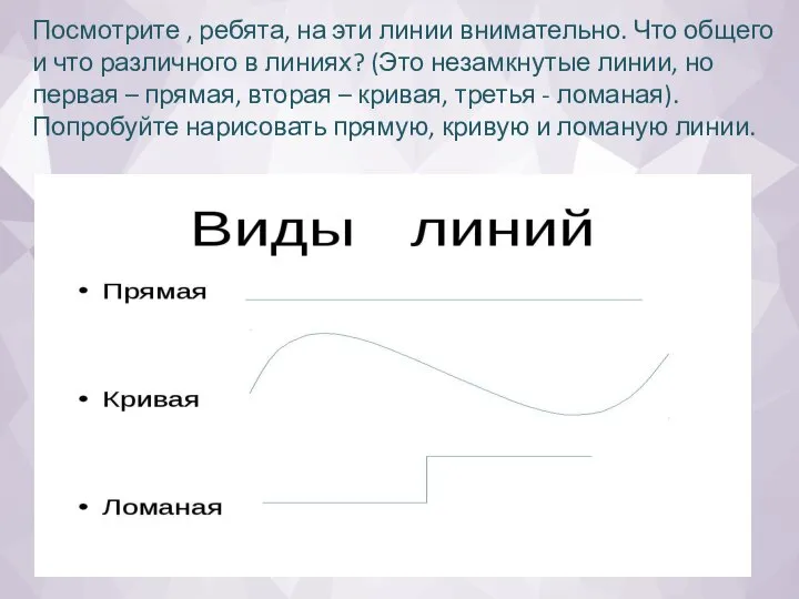 Посмотрите , ребята, на эти линии внимательно. Что общего и что