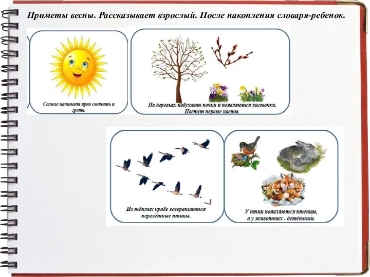 Приметы весны. Рассказывает взрослый. После накопления словаря-ребенок.