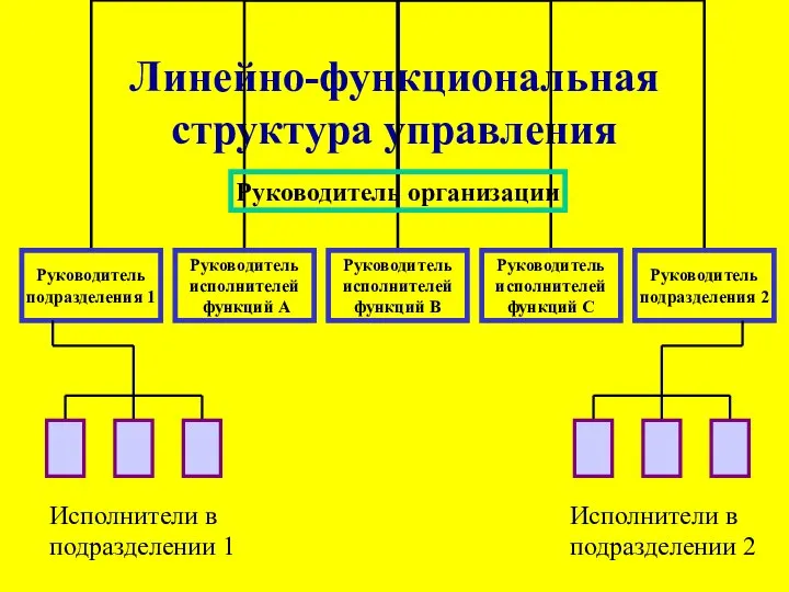 Линейно-функциональная структура управления Исполнители в подразделении 1 Исполнители в подразделении 2