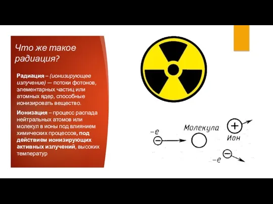 Что же такое радиация? Радиация – (ионизирующее излучение) — потоки фотонов,