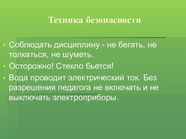 Техника безопасности Соблюдать дисциплину - не бегать, не толкаться, не шуметь.