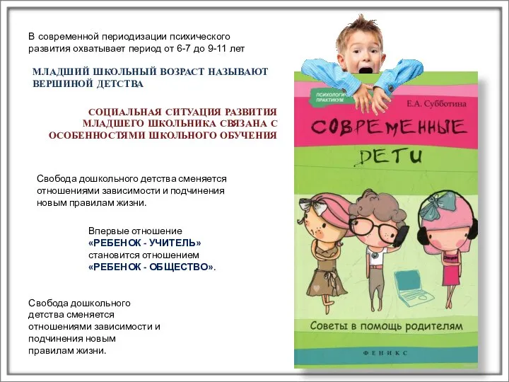 В современной периодизации психического развития охватывает период от 6-7 до 9-11