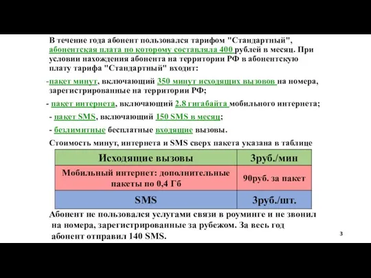 В течение года абонент пользовался тарифом "Стандартный", абонентская плата по которому