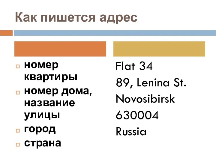 Как пишется адрес номер квартиры номер дома, название улицы город страна