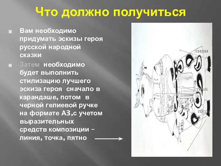 Что должно получиться Вам необходимо придумать эскизы героя русской народной сказки